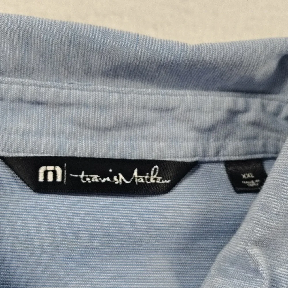 Travis Mathew Mens XXL Light Blue Micro Stripe‎ Pima Cotton Blend Polo Shirt